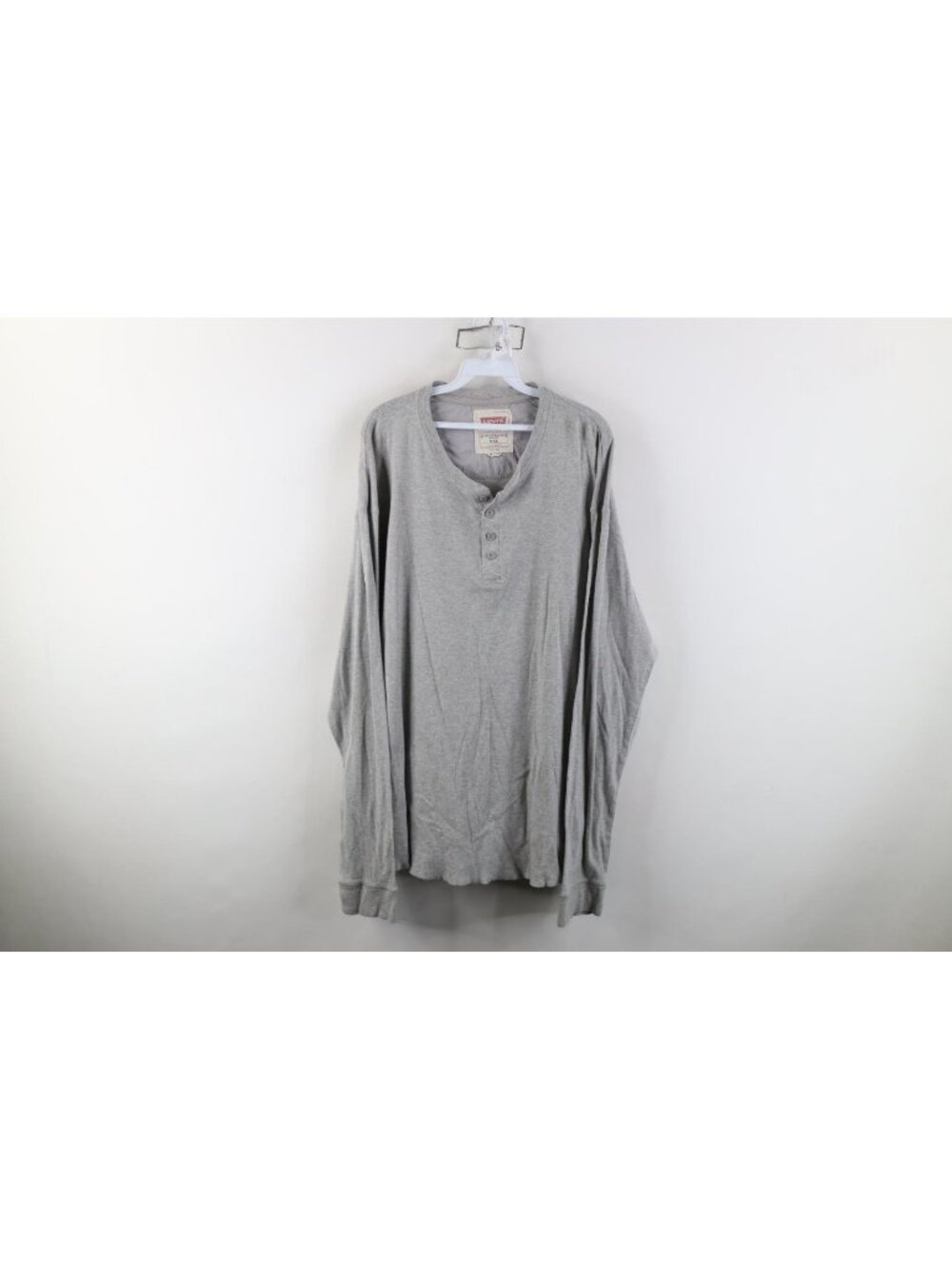 Vintage Y2K Levis Mens 2XL XXL Thermal Ribbed Knit Long Sleeve Henley T-Shirt